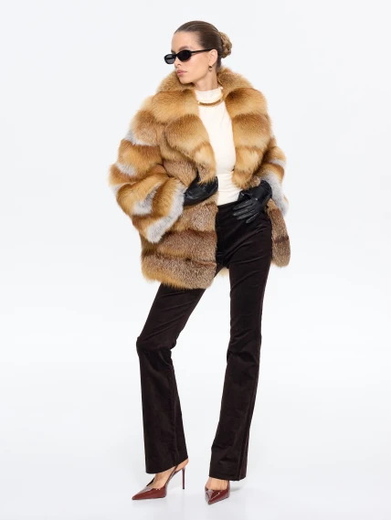 Женская короткая шуба из меха лисы М1010 - 313, рыжая, размер 48, артикул 65280-7