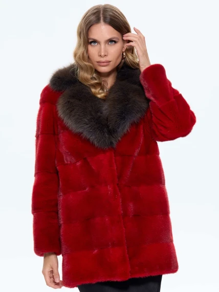Красная норковая шуба с куницей 2Б, размер 44, артикул 65180-4