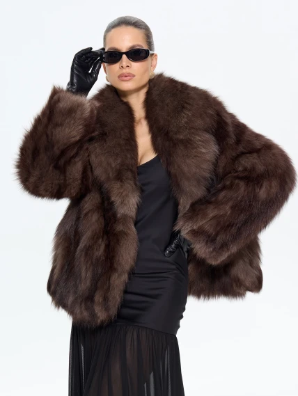 Женская короткая шуба из меха лисы М1010 - 24267, коричневая, размер 46, артикул 65350-6