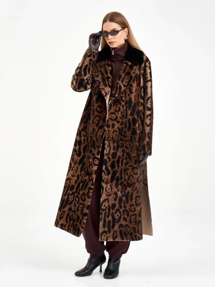 Длинная женская дубленка с норкой 2083, бежевая, размер 44, артикул 65010-1