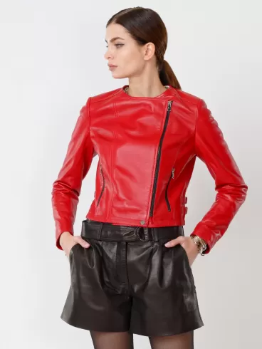 Кожаная женская куртка косуха 389, красная, размер 44, артикул 90900-1