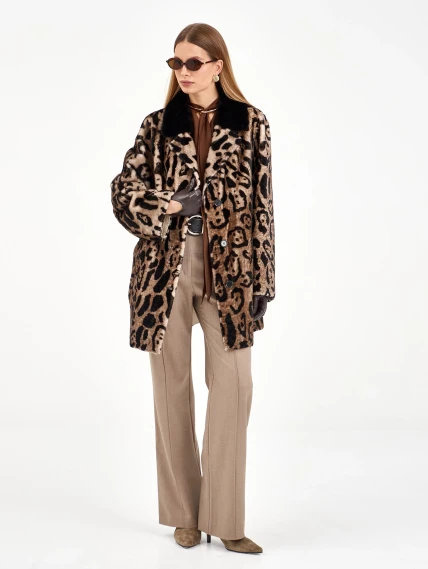 Короткая женская дубленка с норкой 2084, бежевая, размер 44, артикул 64970-1