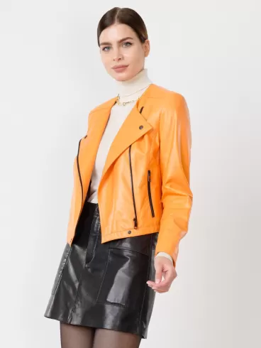 Кожаная женская куртка косуха 389, оранжевая, размер 46, артикул 90880-2