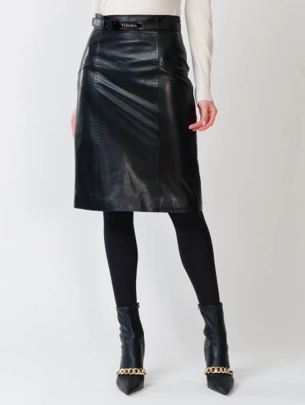 Черная кожаная юбка карандаш 02рс, размер 52, артикул 85481-1
