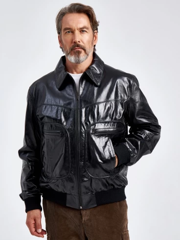 Мужская кожаная куртка бомбер Наполи, черная, размер 58, артикул 29090-0