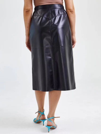 Длинная кожаная юбка 08, черная, размер 44, артикул 85550-5