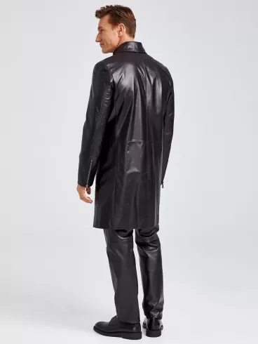 Мужской кожаный плащ косуха премиум класса 554, черный, размер 52, артикул 28920-4
