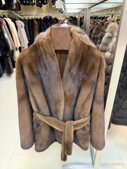 Короткий женский норковый пиджак М-102-2198, ореховый, размер 48, артикул 65670-0
