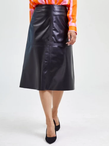 Кожаная юбка миди из натуральной кожи 09, черная, размер 46, артикул 85560-6