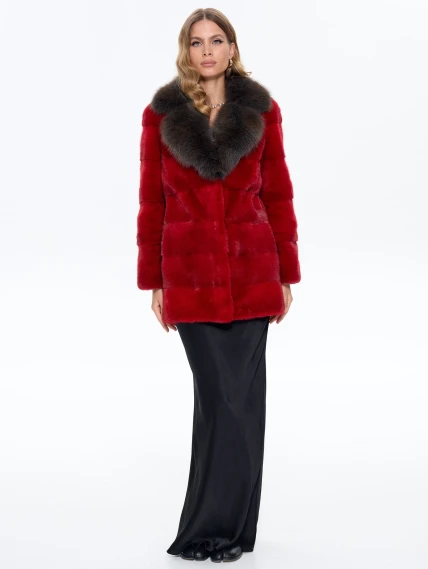 Красная норковая шуба с куницей 2Б, размер 44, артикул 65180-7