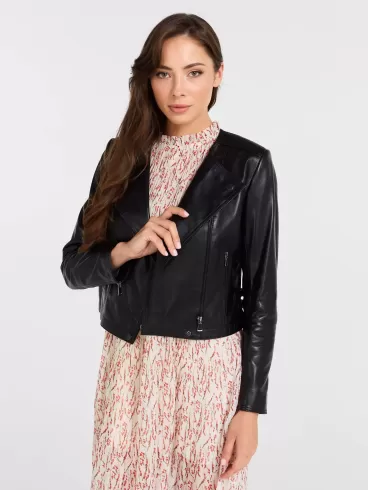 Кожаная женская куртка косуха 389, черная, размер 42, артикул 90510-0