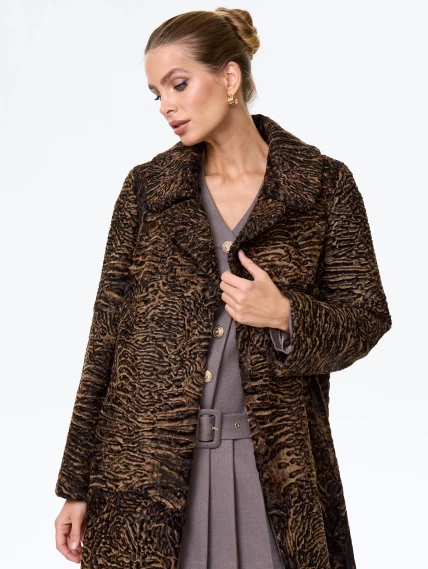 Длинное пальто из меха каракульчи для женщин премиум класса Лола(ав), темно-коричневое, размер 50, артикул 33980-1