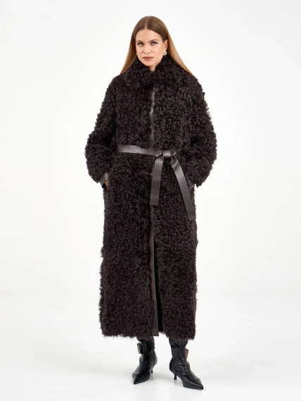 Длинная женская дубленка из тиградо 2082, коричневая, размер 44, артикул 65020-6