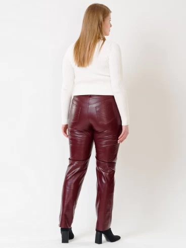 Кожаные зауженные женские брюки из натуральной кожи 02, бордовые, размер 42, артикул 85490-1