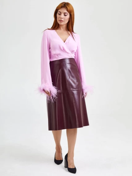 Кожаная юбка миди 09, бордовая, размер 44, артикул 85570-6