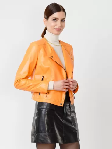 Кожаная женская куртка косуха 389, оранжевая, размер 46, артикул 90880-5
