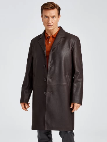 Мужской удлиненный кожаный пиджак премиум класса 22/1, коричневый DS, размер 50, артикул 29561-1