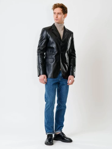Мужской кожаный пиджак на ручном стежке премиум класса 543, черный, размер 48, артикул 28451-3