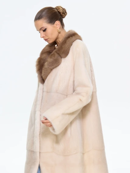 Длинная женская шуба из меха норки Лола, жемчужная, размер 54, артикул 65630-7