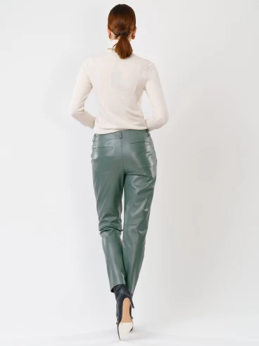 Кожаные зауженные женские брюки из натуральной кожи 03, оливковые, размер 44, артикул 85260-2