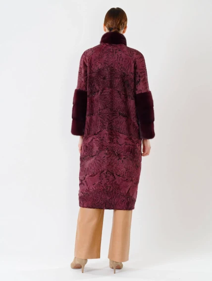 Женская шуба из меха каракуля с мехом норки 17101д(сн), бордовая, размер 44, артикул 22620-3