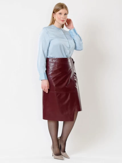 Кожаная юбка миди с запахом 07, бордовая, размер 42, артикул 85422-0