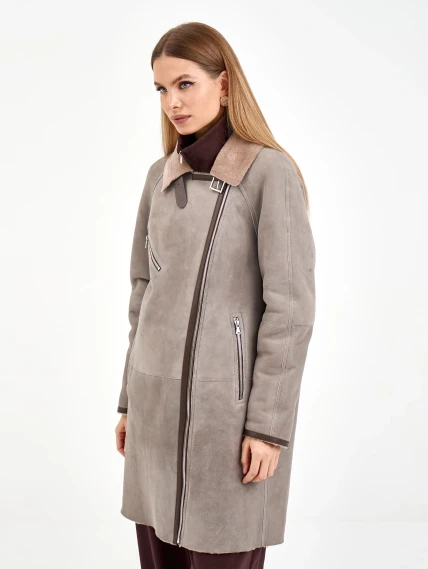 Серая женская дубленка косуха 2069, размер 46, артикул 64940-6