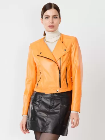 Кожаная женская куртка косуха 389, оранжевая, размер 46, артикул 90880-6