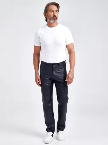 Мужские кожаные брюки 01, синие, размер 48, артикул 120021-0