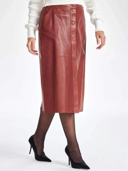 Длинная кожаная юбка 08, коньячная, размер 46, артикул 85350-1