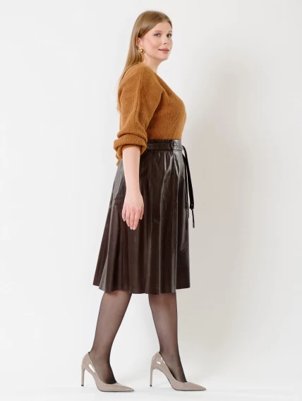 Кожаная расклешенная юбка из натуральной кожи 01рс, коричневая, размер 40, артикул 85131-4