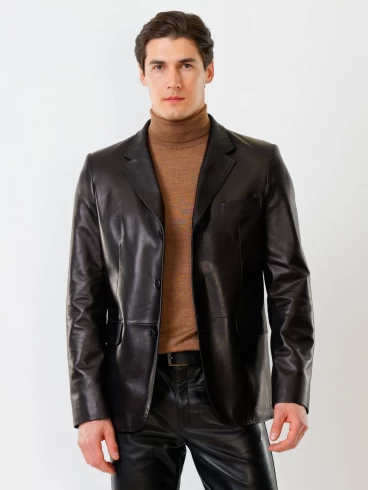 Мужской кожаный пиджак на ручном стежке премиум класса 543, черный, размер 48, артикул 27330-0