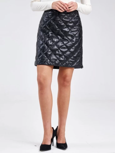 Кожаная женская стеганная юбка мини из натуральной кожи премиум класса 11, черная, размер 44, артикул 85880-6