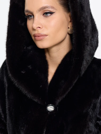 Длинная женская норковая шуба MANZARI М069, черная, размер 40, артикул 34250-3