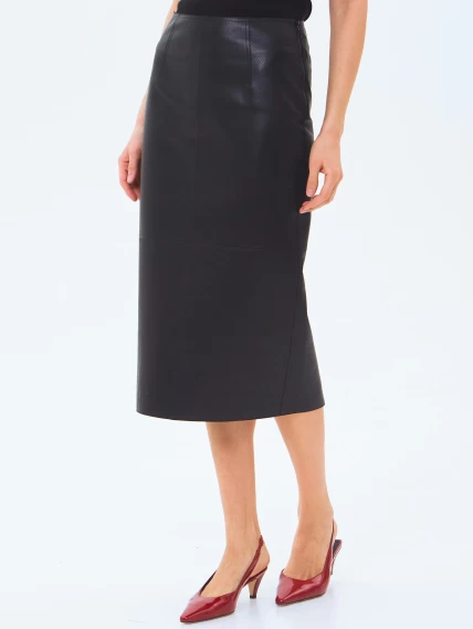 Кожаная юбка-карандаш 18, черная, размер 44, артикул 86000-4