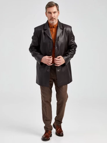 Кожаный пиджак мужской 21/1, коричневый, размер 48, артикул 29021-1