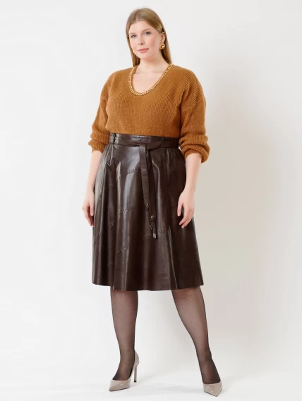 Кожаная расклешенная юбка из натуральной кожи 01рс, коричневая, размер 40, артикул 85131-0