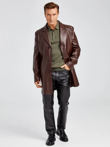 Кожаный пиджак удлиненный премиум класса для мужчин 541, коричневый, размер 48, артикул 29532-5