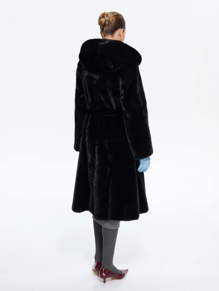 Длинная женская норковая шуба MANZARI М069, черная, размер 40, артикул 34250-6