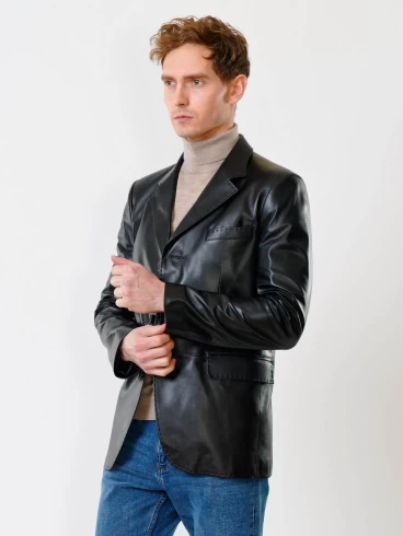Мужской кожаный пиджак на ручном стежке премиум класса 543, черный, размер 48, артикул 28451-2