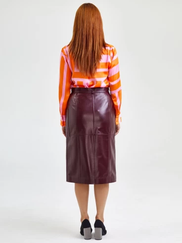 Кожаная юбка прямая 10, из натуральной кожи, бордовая, размер 52, артикул 85590-1