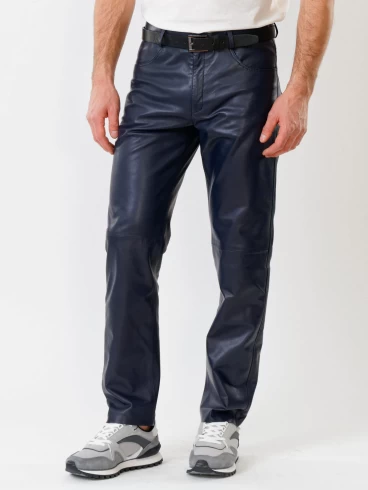 Кожаные брюки мужские 01, синие, размер 48, артикул 120010-4