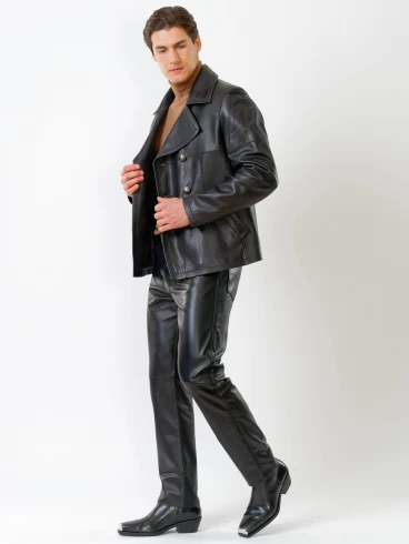Двубортная мужская кожаная куртка Клуб, черная, размер 48, артикул 28781-3