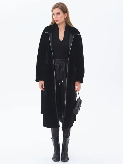 Длинная женская дубленка из астрагана 2062, черная, размер 44, артикул 64700-9