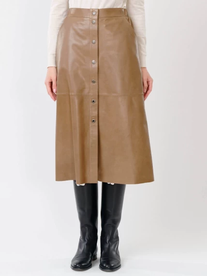 Коричневая кожаная юбка 08, размер 50, артикул 85541-1