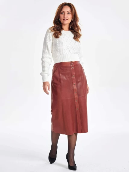 Длинная кожаная юбка 08, коньячная, размер 46, артикул 85350-0