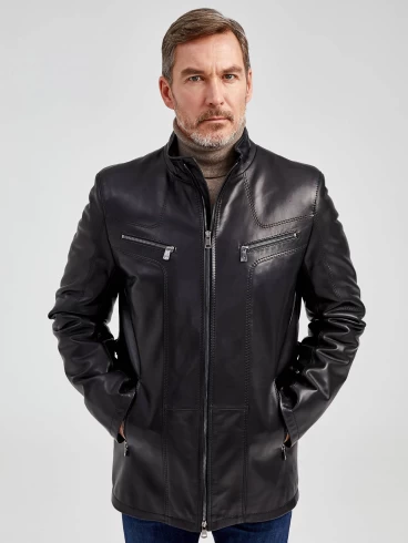 Мужская утепленная кожаная куртка пять молний премиум класса 537ш, черная, размер 50, артикул 40482-3