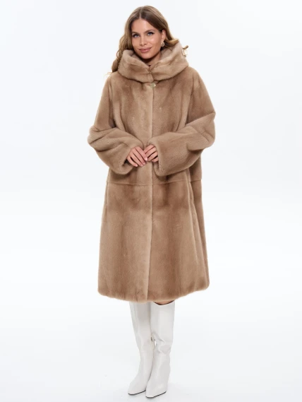 Длинная норковая женская шуба с капюшоном Жанет, пастельная, размер 52, артикул 65170-6