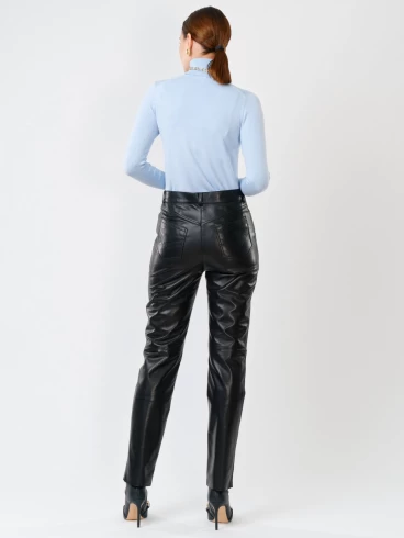 Кожаные зауженные женские брюки из натуральной кожи 02, черные, размер 44, артикул 85230-2