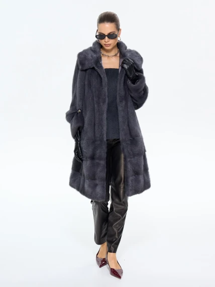 Женская шуба из меха норки с капюшоном М-101-3- 319, графитовая, размер 54, артикул 65380-6